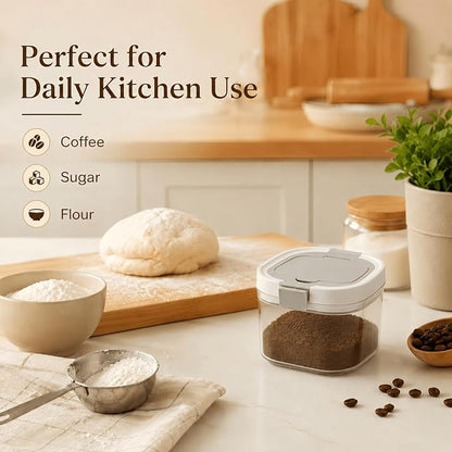 Airtight Brown Sugar Container with Spoon - 27 Fl Oz (800ml) Clear Storage Jar for Pantry - BPA-Free AS Material Perfect for Ground Coffee (Holds 12 oz Weight), Beans, Flour & Tea
