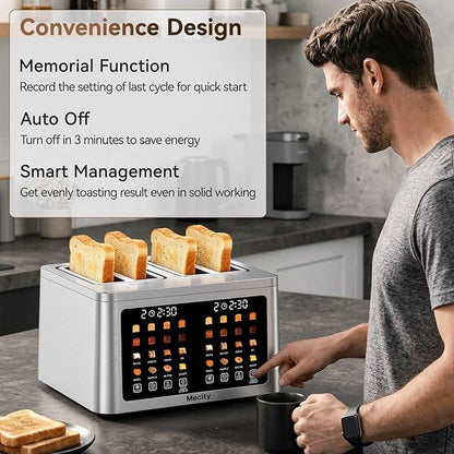 Mecity 4 Slice Toaster Wide Slot, Auto Lift Keep Warm Smart Toaster with Touch Screen, Dual Control Panel, Defrost, Auto Shut Off Digital Toasters for Bagel Muffin Waffle Gluten Free Breads 1700W 120V