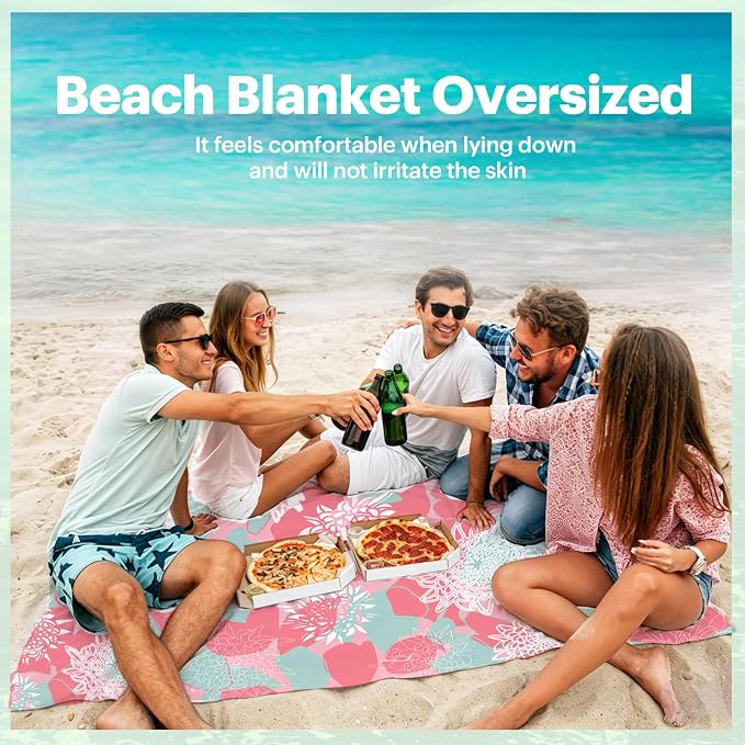 EASYFUN Beach Blanket Sandproof Oversized, 79''×83'' Extra Large Beach Mat, Portable Picnic Mat for Travel Camping Hiking, Lightweight Beach Essentials Family Water Resistant Mat
