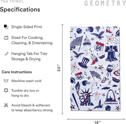 GEOMETRY Kitchen Tea Towel - Quick Dry Microfiber Cloth Dish Towels for Kitchen Drying - Premium Quick Dry Towel (USA Party, 1-Pack)