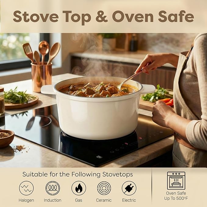 Dutch Oven 5 Qt with Lid, Lightweight Aluminum Nonstick Ceramic Pot, Gotham Steel Dutch Oven for Bread Baking, PFOA & PFAS Free, 500°F Rated, Dishwasher Safe, Induction Compatible - Cream