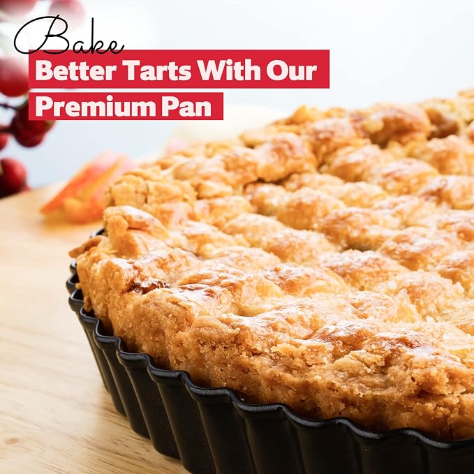 Tart Pan 10 Inch Removable Bottom- Carbon Steel Quiche Pan, Rust & Temperature Resistant Quiche Baking dish 550-600 °F- Non-Stick, Sturdy & Dishwasher Safe- Perfect for Baking Tarts (10 Inch)