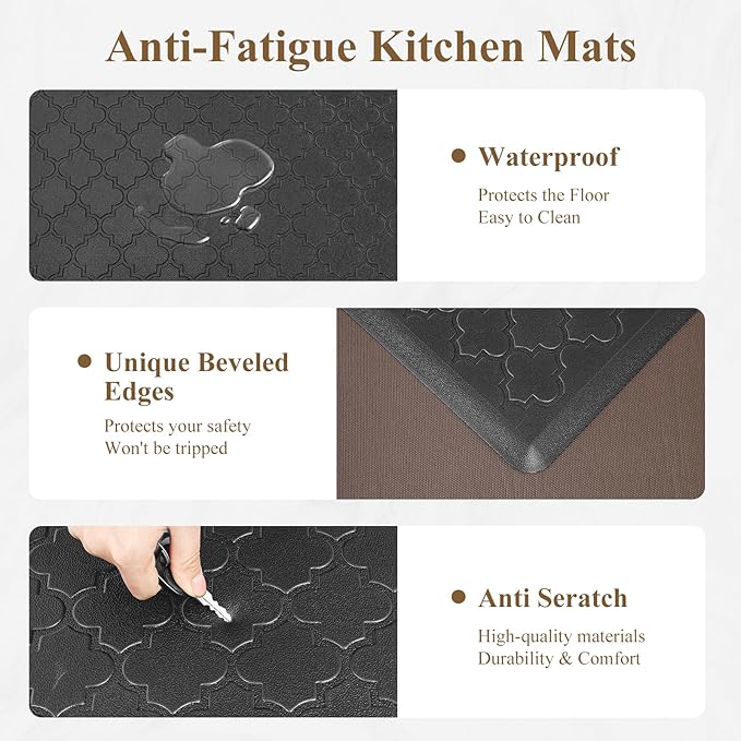 HEBE Anti Fatigue Comfort Mats for Kitchen Standing Desk Thick Cushioned Floor Mat Waterproof Rug Runner Heavy Duty Pad,17.3''x28'', Black