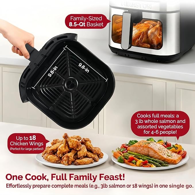 8.5QT Air Fryer with Visual Window, Large Family Size XL Airfryer with 8 Presets, Stainless Steel Oven for Fast Healthy Cooking, Reheat & Crisp, Dishwasher Safe, Gift Box Included