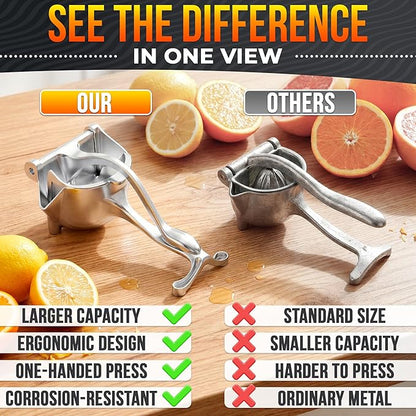 Hand Juicer Squeezer - Gets Every Last Drop Fast - Manual Juicer Hand Press for Lemon, Orange, Lime, Grapefruit and Pomegranate | 20 oz Aluminum Bowl, Pour Spout, Lemon Squeezer with Ergonomic Handle