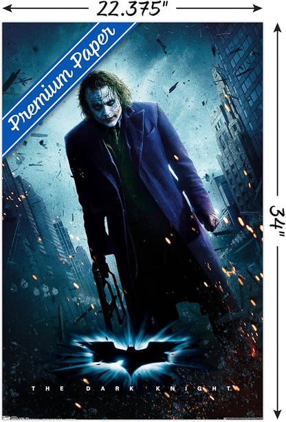 Trends International DC Comics Movie - The Dark Knight - The Joker - One Sheet Wall Poster, 22.375" x 34", Premium Poster & Clip Bundle