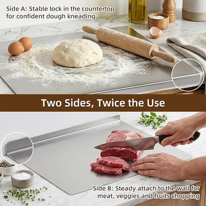 2-Piece Stainless Steel Cutting Board with Lip, 16" x 12" Kitchen Chopping Boards for Countertop, Double-Sided Food-Grade Metal Cutting Board, L-Shaped Edge Chopping Mats for Kitchen Prep & Baking