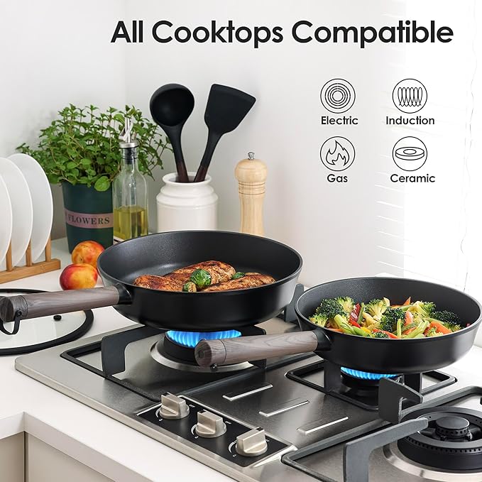 SENSARTE 13Pcs Pots and Pans Set Nonstick Cookware Set Kitchen Cooking Frying Pans with Stay-cool Handle, Dishwasher Safe, Induction Compatible, PFOA/PFOS Free, Black