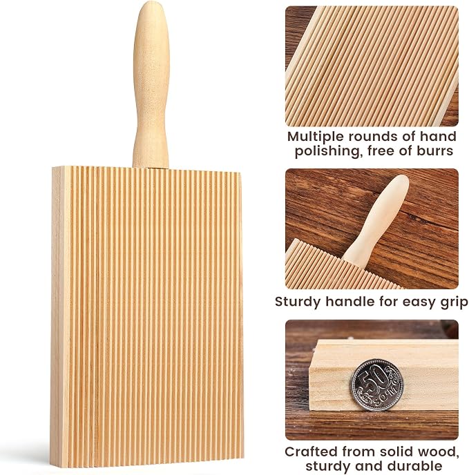 Gnocchi Boards and Ravioli Rolling Pin, Pasta Making Tools Accessories, Curved Gnocchi Board Paddle Roller for Pasta Lovers Baking,Homemaking Gnocchi Pasta is Easy