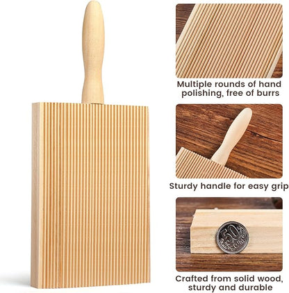 Gnocchi Boards and Ravioli Rolling Pin, Pasta Making Tools Accessories, Curved Gnocchi Board Paddle Roller for Pasta Lovers Baking,Homemaking Gnocchi Pasta is Easy