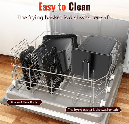 【Upgrade】Air Fryer, Dual Basket Air Fryers, 12QT Double Air Fryer with 2 Stacked Racks, Large Family Size, Touchscreen Controls, 6-in-1 Presets, Roast, Sync & Match Functions, Dishwasher-Safe Parts