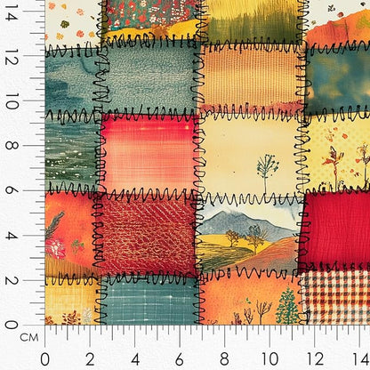 Patchwork Autumn Landscape Cotton Fabric Panel – 6 Designs (10×10 inch Each) + Bonus Sheet 29.5×19.6 inch, 100% Cotton 140 GSM, Made in Türkiye