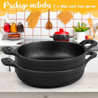 Ziliny Mini Cast Iron Skillets 5 x 5 x 1.3 Inch Cast Iron Pan Small Ramekin Set Black Casserole Dish Cookware Oven Safe Mini Skillets for Kitchen Indoor Outdoor Picnic (2 Pack)