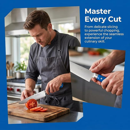 Japanese Chef Knife 10.6 inches, Professional Japanese Knife with Blue Ergonomic Handle for Household or Work