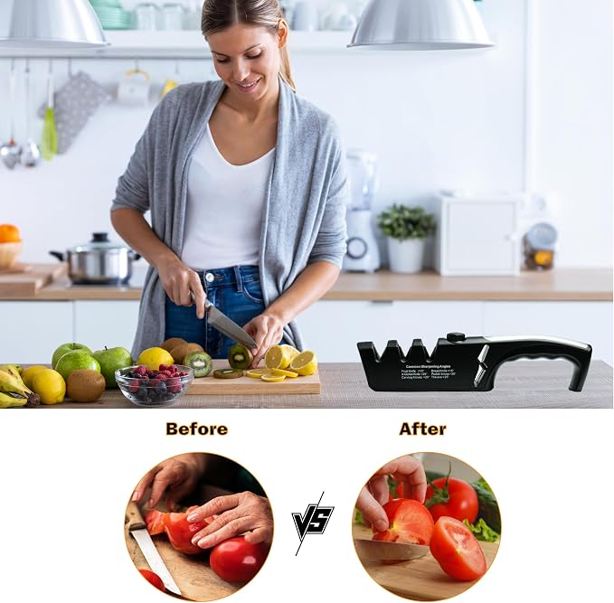 5-Angle Adjustable 10-35 Degree Professional 4-Stage Knife Sharpener, with Cut-Resistant Glove, with Scissors Grinding Slot - Multi-Purpose Precision Tool for Kitchen, Home, Outdoors (Black)