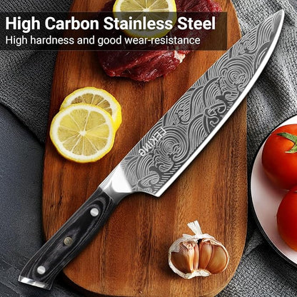 Leking 8 Inch Chef Knife, Kitchen Knife with Sharpener and Finger Guard, Professional High Carbon Stainless Steel Sharp Chef's Knife Set with Ergonomic Handle in Premium Gift Box