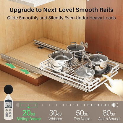 Pull out Cabinet Organizer, 12"W X 21"D, Heavy Duty Smooth Sliding Under Cabinet Shelves for Pots and Pans, Full-Extension Roll out Drawers, Slide out Organization for Home Kitchen Pantry, White
