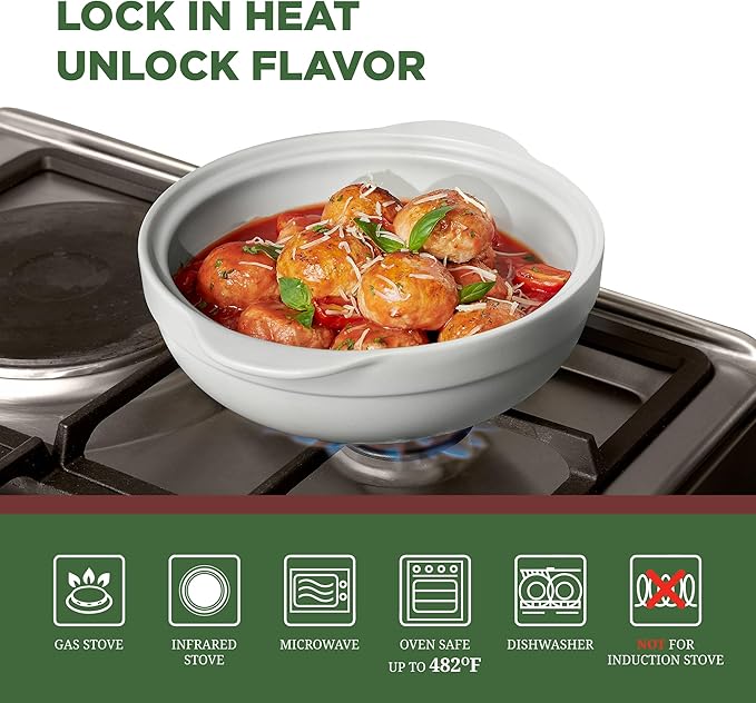 MINH LONG 3-Qt Porcelain Dutch Oven Pot with Lid, Lead & Cadmium Free, Oven Safe Casserole Dish with Lid, Clay Pot for Cooking on Gas & Infrared Cooktop, Use to Marinate, Cook, Bake, Refrigerate & Serve