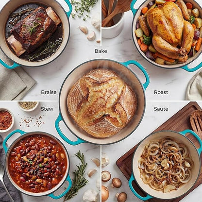 Zulay Kitchen 7.7 Quart Enameled Cast Iron Dutch Oven Pot with Lid – Premium Durability & Oven Safe up to 500°F – Heavy Duty Cookware Perfect for Bread Baking, Stews, Braising & Roasting – Light Blue