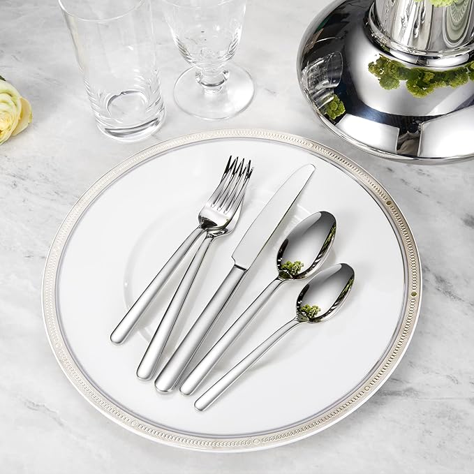 KEAWELL Premium Aline Silverware Set, 20-Piece Mirror-Polished 18/10 Stainless Steel Flatware, Dishwasher Safe for Refined Dining and Entertaining (20, Silver)