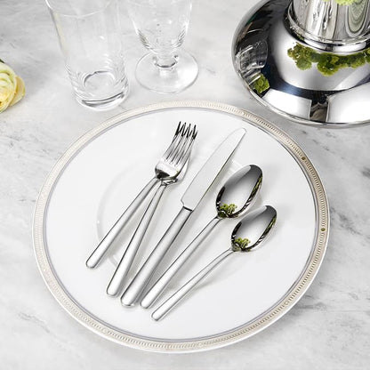 KEAWELL Premium Aline Silverware Set, 65-Piece Mirror-Polished 18/10 Stainless Steel Flatware, Dishwasher Safe for Refined Dining and Entertaining (65, Silver)