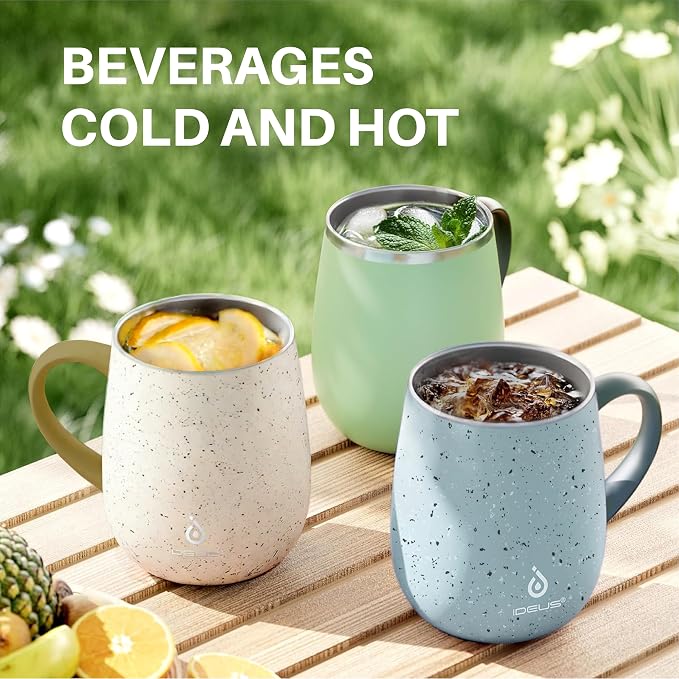 Ideus 16 oz Insulated Coffee Mug with Handle and Lid, Double Wall Stainless Steel Vacuum Thermal Coffee Mug, Travel Coffee Cup Thermal Cup for Home and Office, Eggshell Blue