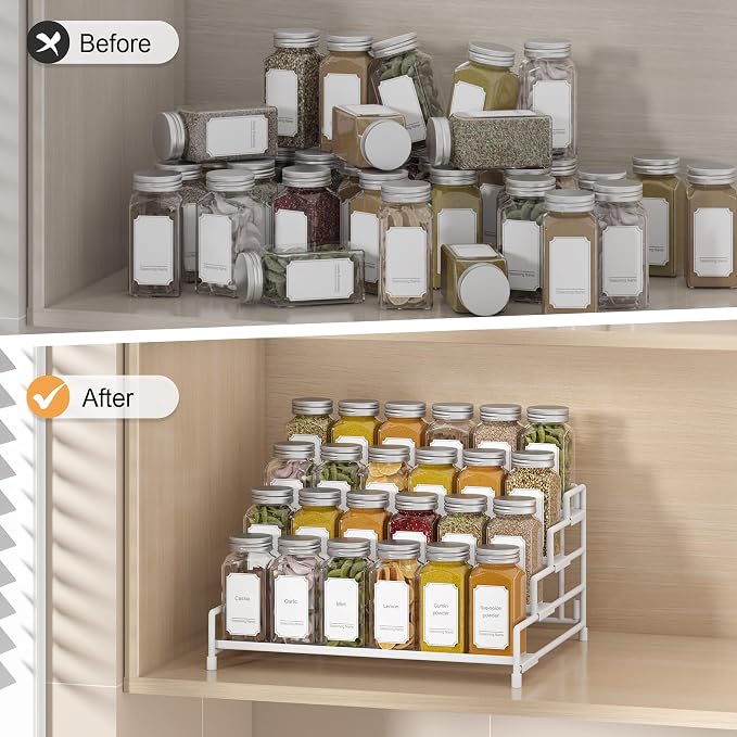 RUILALIFE 4-Tier-Spice-Rack-Organizer-for-Cabinet, Adjustable Depth Spice Holder Shelf For Countertop Pantry Cupboard, Metal Tiered Seasoning Organizer,Display Shelf Riser