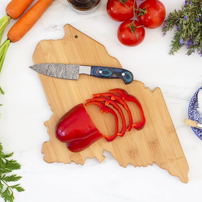 Totally Bamboo Destination Maine State Shaped Serving and Cutting Board, Includes Hang Tie for Wall Display