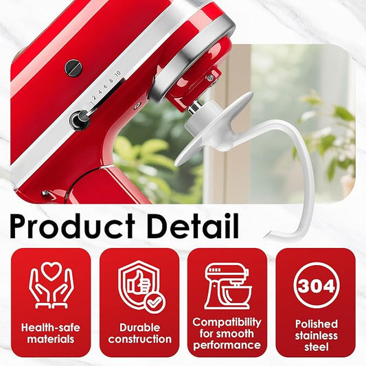 3-Piece Mixer Attachment Kit for KitchenAid 4.5/5 QT Tilt-Head Mixers, Stainless Steel K45WW Wire Whip, K45DH Dough Hook & K45B Coated Flat Beater, Baking Essentials Set, Dishwasher Safe
