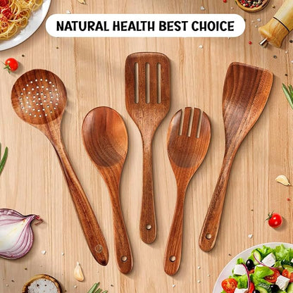 5 Pieces wooden utensil set premium cooking spoons wood cooking utensils teak wooden utensils set wood cooking utensils (5 Pieces set)