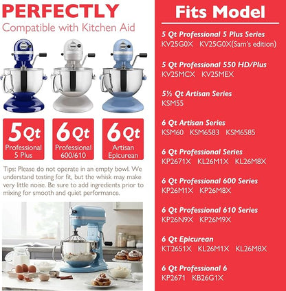 Wiselet 18/8 Stainless Steel 6 Quart Mixing Bowl for Kitchen Aid Professional Bowl Lift Stand Mixer, Heavy Duty Extra Mixer Bowl fits KP26, KB26, Dishwasher Safe, Ergonomic Handle, Silicone Scraper