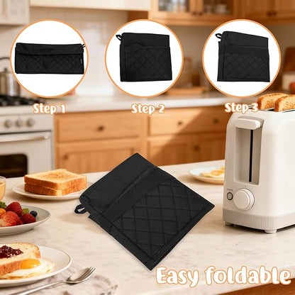 CROTIRAD Cute Slim Toaster Dust Cover Compatible with Bella 2 slice slim toaster, Hanging Thin Bread Maker Cover for Bella with Pockets and Elastic Band, Quilted Black