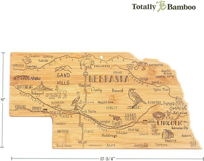 Totally Bamboo Destination Nebraska State Shaped Serving and Cutting Board, Includes Hang Tie for Wall Display