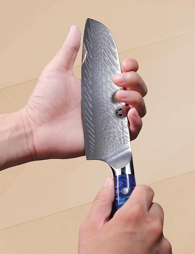WILDMOK Santoku Knife, 7 Inch kitchen knife, Japanese Damascus Forged Steel Multifunction Kitchen Knives & Resin Handle, Sharp Damascus Kitchen Knife