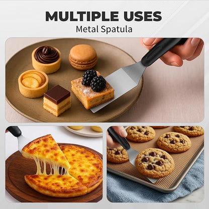 Stainless Steel Spatula Set,Mini Serving Spatula for Kitchen Use,Metal Spatula for Cooking with Heat Resistant Handle,Metal Spatulas for kitchen use for Pancakes、Lasagna、Brownies、Cake and Cookie (2PC)