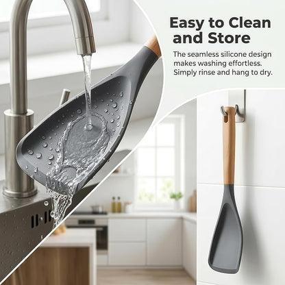 Silicone Spoon Spatula for Cooking, Flexible Spoon for Stirring, Scooping and Scraping, Safe for Nonstick Cookware,Grey
