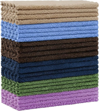 Kitinjoy 24 Pack Kitchen Dish Cloths, Super Soft and Absorbent Dish Cloths, Coral Velvet Microfiber Cleaning Cloth (7" x 9", Tan/Sky Blue/Navy Blue/Brown/Grass Green/Purple)