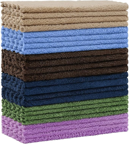 Kitinjoy 24 Pack Kitchen Dish Cloths, Super Soft and Absorbent Dish Cloths, Coral Velvet Microfiber Cleaning Cloth (7" x 9", Tan/Sky Blue/Navy Blue/Brown/Grass Green/Purple)