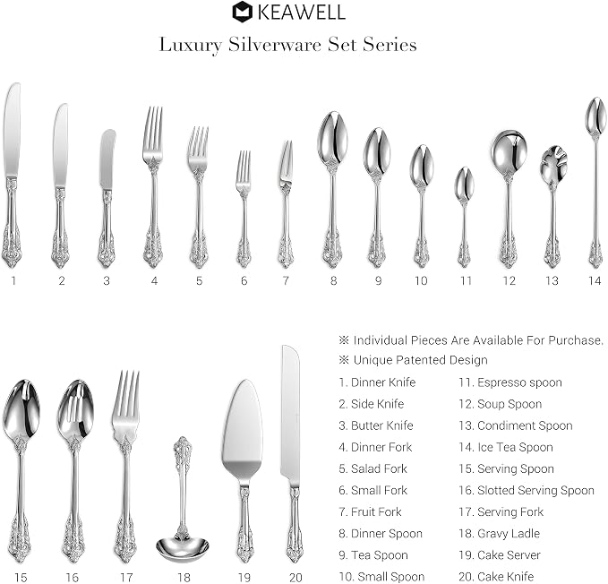 KEAWELL Luxury Dinner Spoon, Set of 4, 18/10 Stainless Steel Tablespoons, Silverware Spoon Set, Mirror Polished, 7.8 Inches (Silver)