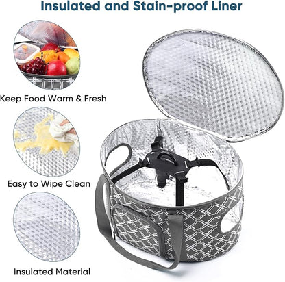 BAGSPRITE Double-layer Slow Cooker Carrying Case for Crock Pot 6-8 Quart, Insulated Crockpot Carrier with Adjustable Lid Straps,Portable Slow Cooker Travel Bag for Potluck, Parties, Family Gatherings