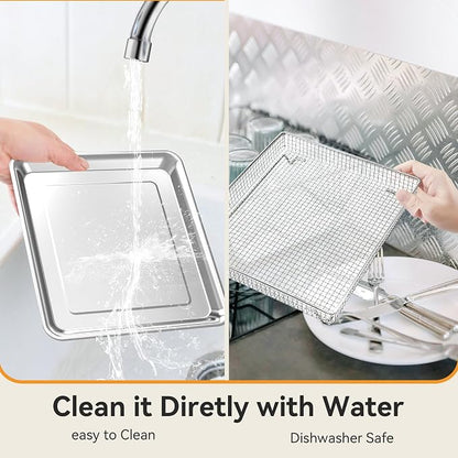 Stainless Steel Air Fryer Basket and Tray,Compatible with Cuisinart Airfryer TOA-060 and TOA-065 (with Cuisinart Airfryer TOA-060 and TOA-065 2 PCS)