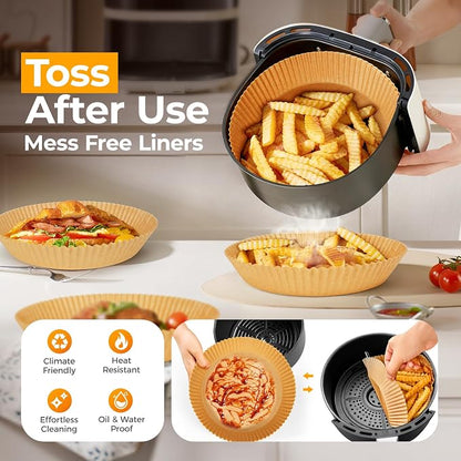 Vailnd 9inch Round Air Fryer Liners Disposable, 125PCS Non-Stick Parchment Paper Liners, Oil Resistant, Waterproof, Food Grade Baking Paper for 10-12 QT Air Fryer Microwave