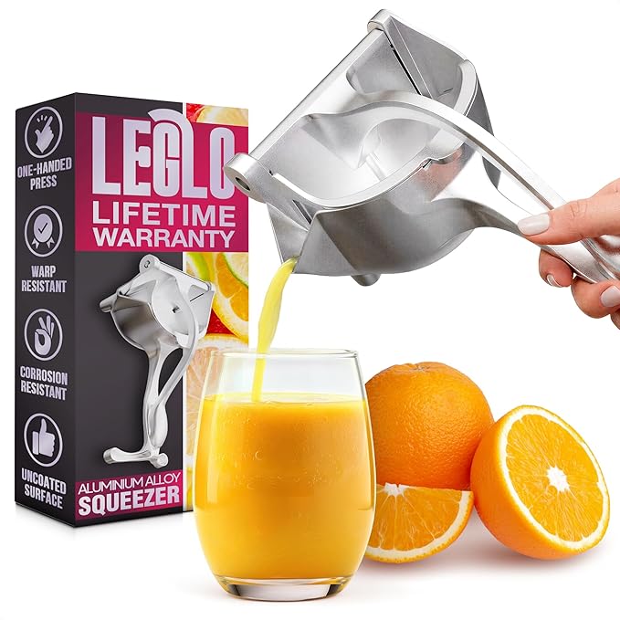 Hand Juicer Squeezer - Gets Every Last Drop Fast - Manual Juicer Hand Press for Lemon, Orange, Lime, Grapefruit and Pomegranate | 20 oz Aluminum Bowl, Pour Spout, Lemon Squeezer with Ergonomic Handle