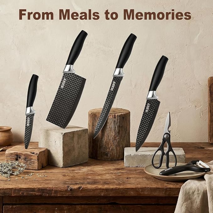 Knife Set, 6 Pieces Kitchen knife Set with Healthy Anti-Rust Coating, Stainless Steel Professional Chef Knife Sets with Elegant Box, Kitchen Knives with Scissors & Peeler for Cooking, Dishwasher Safe