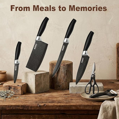 Knife Set, 6 Pieces Kitchen knife Set with Healthy Anti-Rust Coating, Stainless Steel Professional Chef Knife Sets with Elegant Box, Kitchen Knives with Scissors & Peeler for Cooking, Dishwasher Safe