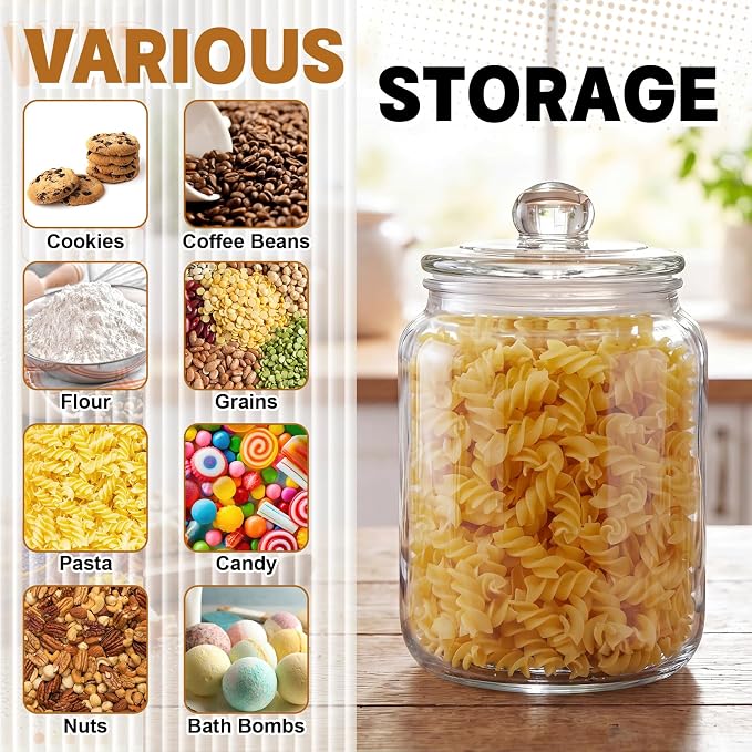 Suclain 2 Pack 68 oz Glass Storage Jars with Airtight Glass Lid Thick Food Canister with Seal Clear Food Storage Container for Kitchen Flour Sugar Cookies Coffee Bean Pantry Organization