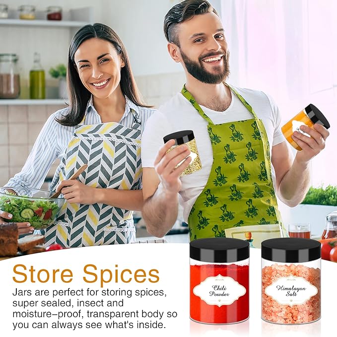 PeacePeo 8 OZ Plastic Jars with Lids, Slime Containers with Lids 48 Pcs Airtight Round Plastic Storage Jars Wide-Mouth Containers for Slime, Kitchen and Household Food Storage of Dry Goods