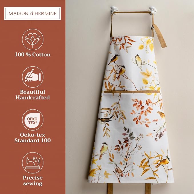 Maison d' Hermine 100% Cotton Apron for women with Pocket Kitchen Chef Apron for Men Cooking Spring Summer