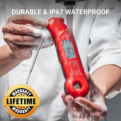 Professional Meat Thermometer Digital, Ultra-Fast 0.5 Sec Instant Read, NIST Certified ±0.5°F Accuracy, IP67 Waterproof, Auto-Rotating Backlit Display, for Fathers Day, Gifts for Him Dad Men