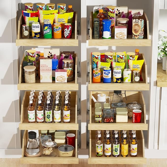 LOVMOR Pull Out Cabinet Organizer, Pull Out Drawers for Cabinets, Slide Out Wood Drawer Shelf, Beveled 8" High Pull Out Organizers for Kitchen Pantry, 16½" W×21" D